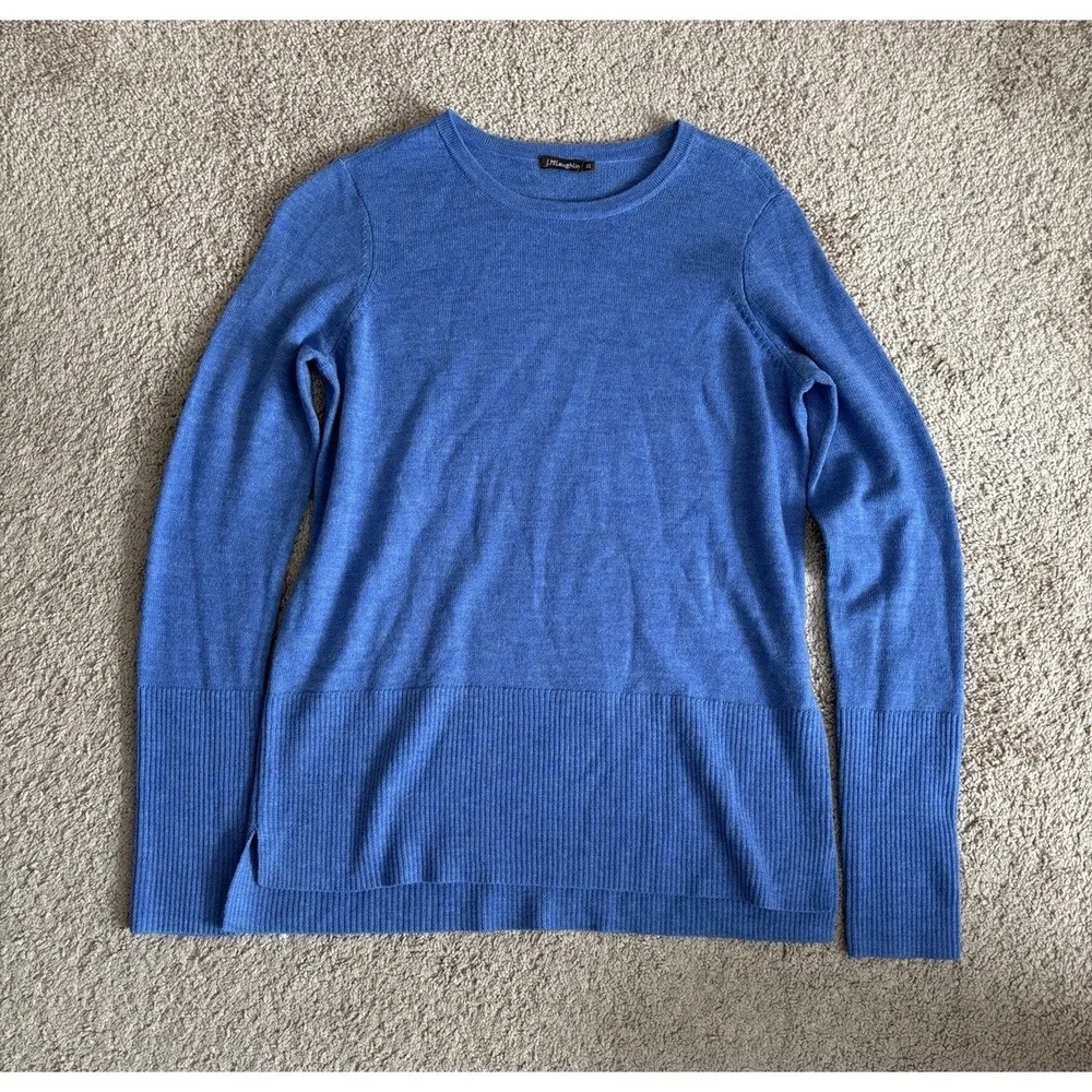 EUC J. McLaughlin Womens XS 100%‎ Merino Wool Knit Sweater Ribbed Blue Preppy